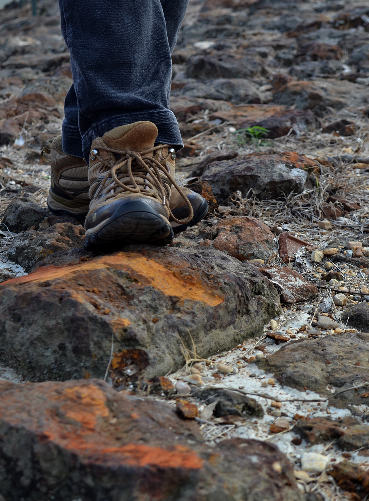shoes walking on a rocky path